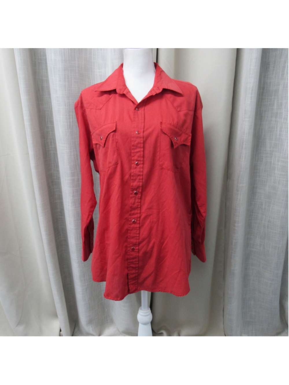 VTG Ely Cattleman Red Western Pearl Snap Shirt Mens L 16.5 33 Cowboy Rockabilly